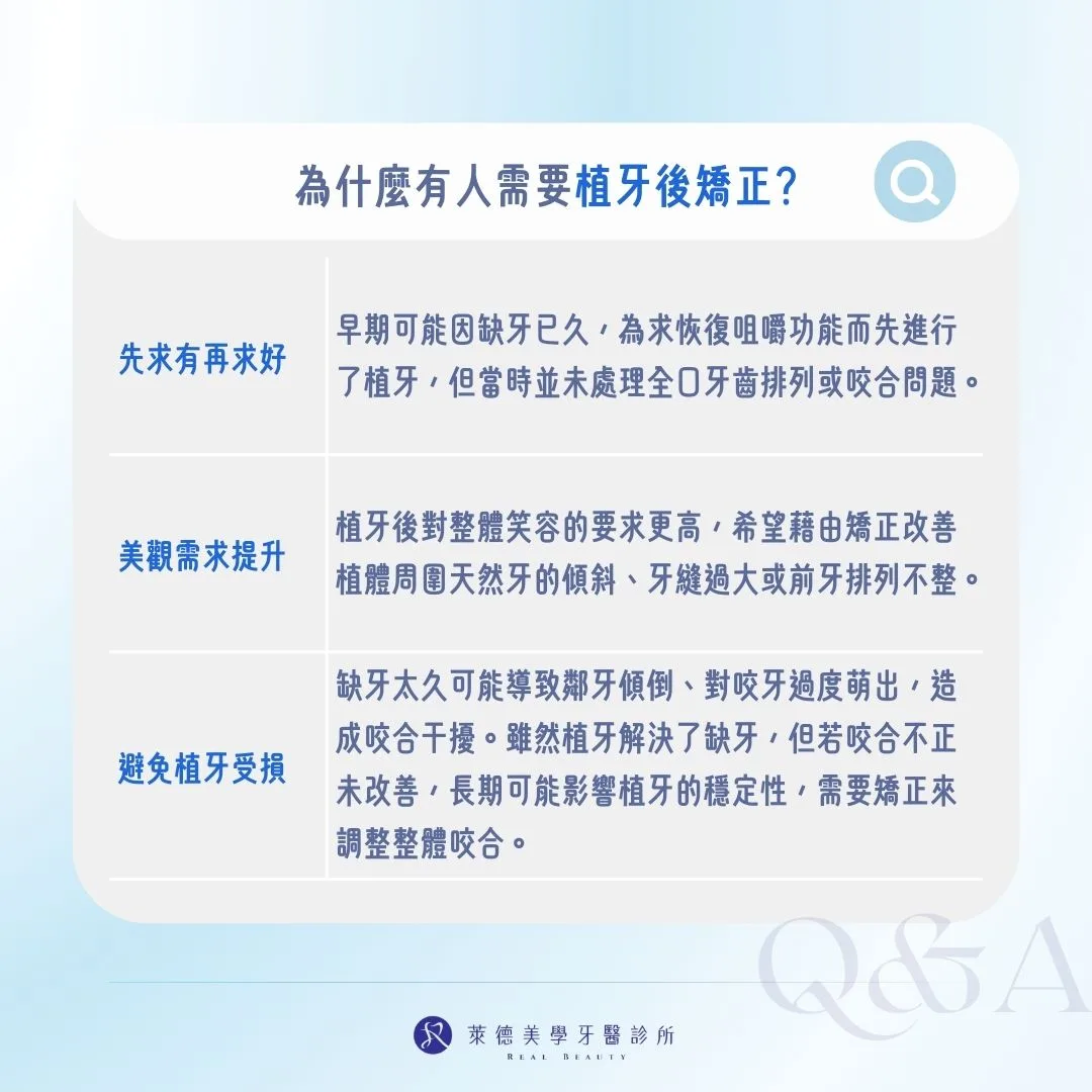 為什麼有人需要植牙後矯正？